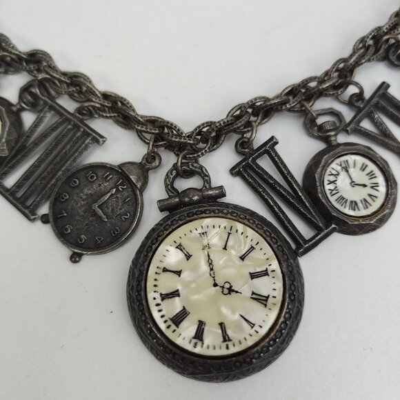 ART Arthur Pepper 13 Timepiece Clock Charm Bracelet Silver Tone Chunky 7.5" VTG - Picture 4 of 15